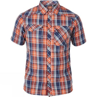 Camisa Berghaus Explorer Eco Manga Corta Hombre Azul Marino / Naranjas - Chile CUM958327